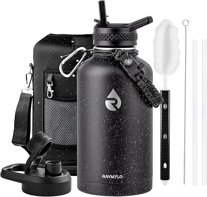 64oz Insulated Water Bottle, Triple Wall Vacuum Stainless Steel Water Bottles - Keeps Cold 48H, Reusable Half Gallon Jug for Gym, Sports, Camping, Hiking,Travel, Black Speckled