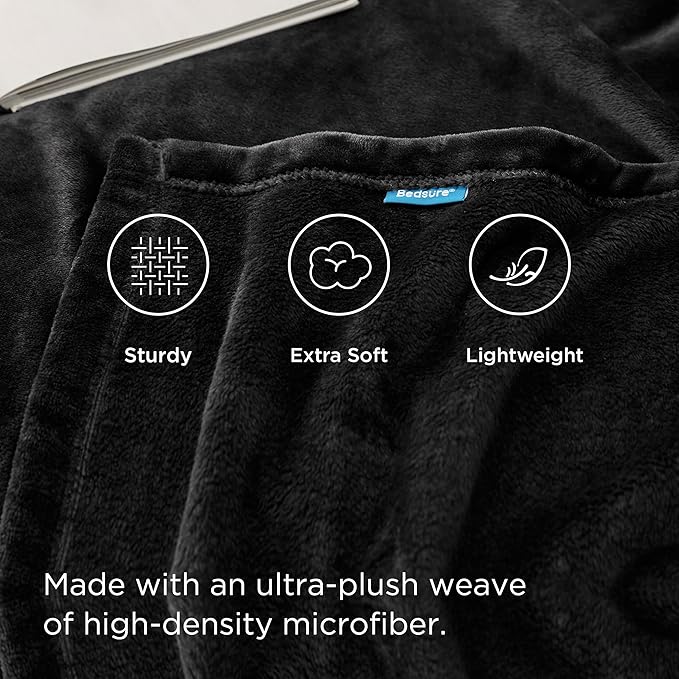 Bedsure Fleece Blankets Queen Size Black - Bed Blanket Soft Lightweight Plush Fuzzy Cozy Luxury Microfiber, 90x90 inches