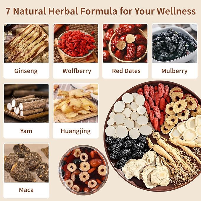 Ginseng Five Treasures Kidney Tea - Chinese Six Treasure Organic Cleanse Detox for Women and Men's Health - 7 Precious Ingredients Formula (30 Bags/2 Boxes)