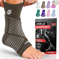 Sleeve Stars Ankle Brace for Women & Men, Ankle Wrap for Sprain, Compression Sleeve for Plantar Fasciitis Relief, Easy Customizable Support: w/ Removable Strap (Pair/M:10"-12"/Dark Brown)
