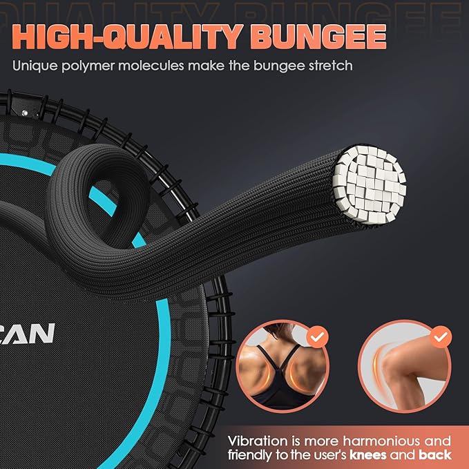 BCAN 40"/48" Rebounder Trampoline for Adult, 450/550LBS Fitness Trampoline with Bungees, Adjustable Handle, Stable & Quiet, Indoor Outdoor, Whole-Body Workout & Relaxation at Home for Women/Men