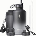Half Gallon Insulated Water Bottle with Straw & 3 Lids, Coolflask 64 oz Water Jug Large Metal Stainless Steel Wide Mouth for Sports, Gym or Office, Non-BPA Keep Cold 48H Hot 24H, Piano Night