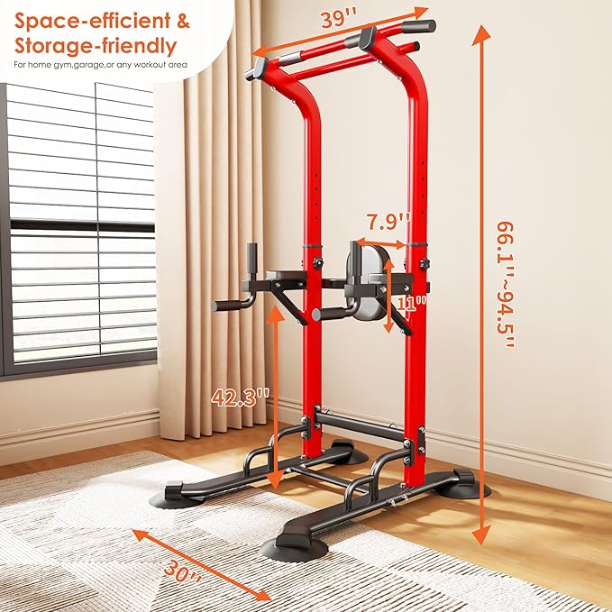 soges Power Tower Pull Up Bar Station, Dip Station for Home Gym, Height Adjustable Heavy Duty Strength Home Training Fitness Workout Equipment