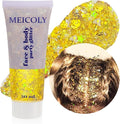 MEICOLY Gold Body Glitter,Yellow Face Glitter,Music Festival Outfits for Women,Hair Glitter Kids Sequins Makeup,Sparkle Face Body Glitter for Country Singer Concert,Mardi Gras Accessories