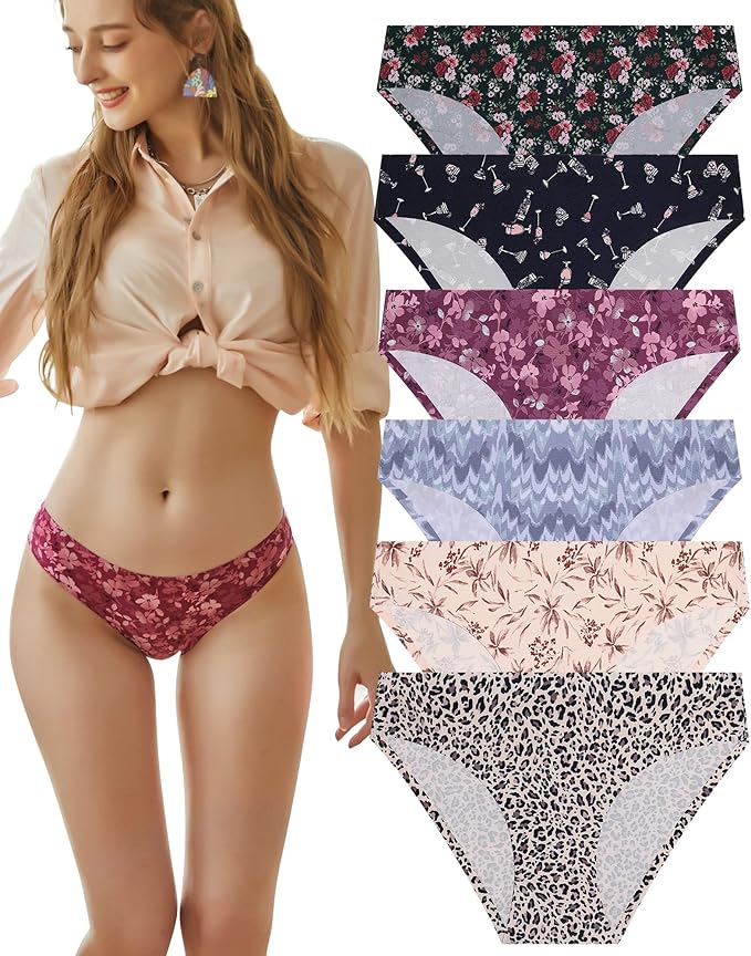 FINETOO 6 Pack Women’s Seamless Hipster Underwear No Show Panties Invisibles Briefs Soft Stretch Bikini Underwears XS-XL