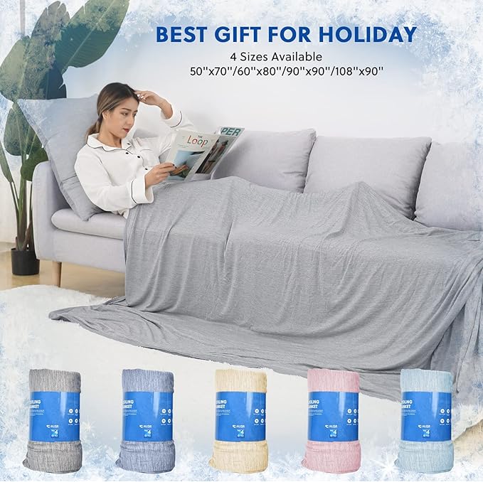 HOMFINE Cooling Blankets for Hot Sleepers - Summer Blanket Thin Lightweight Breathable Soft Double Side Enhanced Cooling for Bed Couch Sofa, Keep Cool for Night Sweats (Grey, 90 x 90 inches)