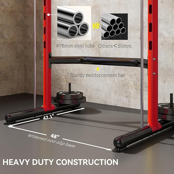 Soozier Squat Rack with Pull-Up Bar, Adjustable Power Rack with Barbell Bar, Multi-Functional Bench Press Rack for Home Gym Strength Training