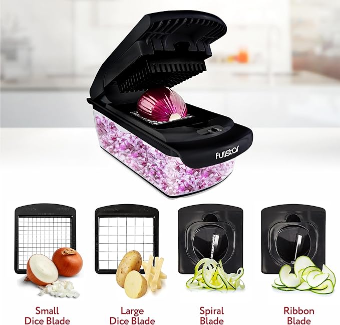 Fullstar The Original Pro Chopper - Vegetable Chopper and Spiralizer, Food Chopper with Container, Fruit Slicer, Kitchen Gadgets & Accessories, Home Essentials (4 in 1, Black)