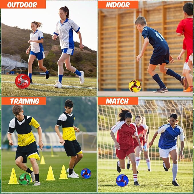 12 Pcs Soccer Balls for Teen Adult Bulk Deflated Soccer Ball with Pump Size 5 Indoor Outdoor Training Practice for School Sports Game Birthday Gifts Party Back to School