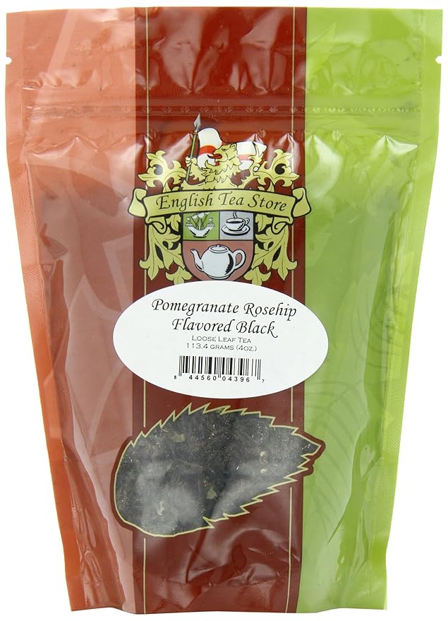 Pomegranate Rosehip Flavored Black Tea Pouches - 4oz| Loose Leaf Ceylon Blend with Fruity Tart Taste | Sweet and Smooth Herbal Infusion | Enjoy Hot or Iced | Caffeine Rich