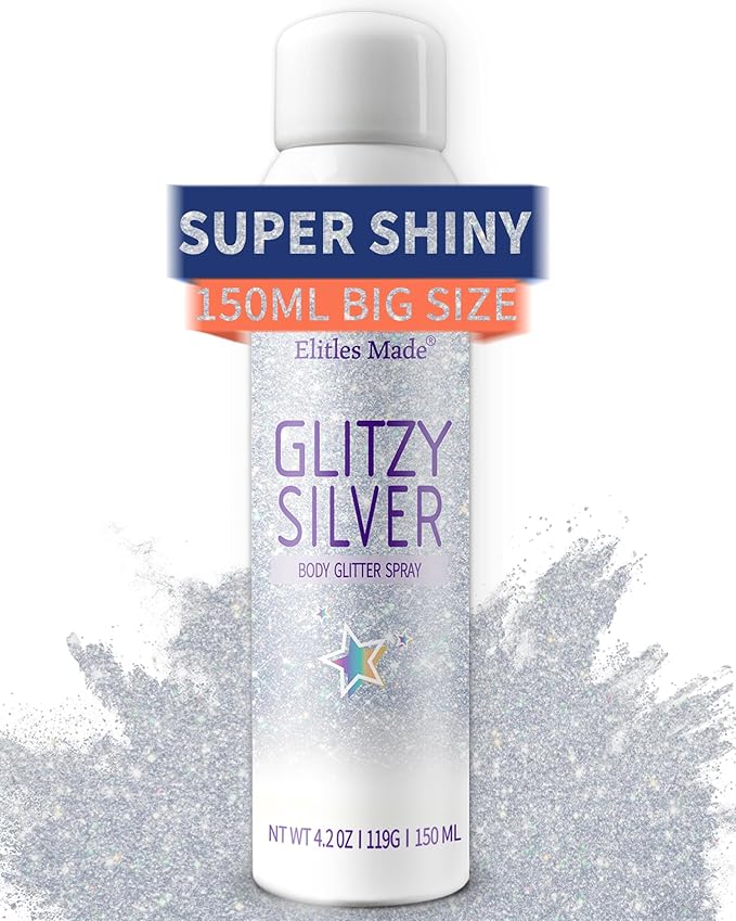 Hair Glitter Body Glitter Spray, 150ML Glitter Hairapray Silver Glitter Spray for Hair and Boday, Hair Glitter for Kids Women, Body Shimmer Festival Rave and Makeup 4.2 Fl Oz
