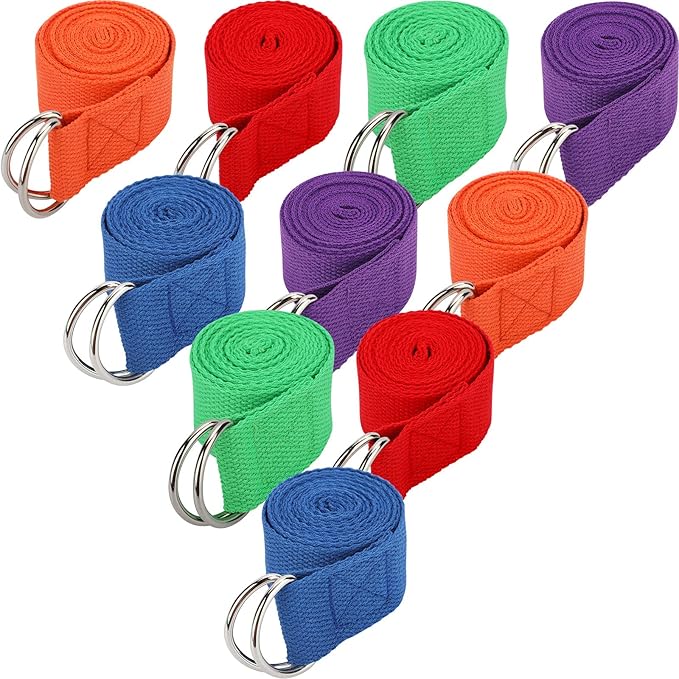 Jerify 10 Pcs Yoga Strap for Stretching Bulk 6ft Exercise Stretch Band with Metal D Ring Adjustable Pilates Non Elastic Yoga Stretch Belt for Women Men Physical Fitness Gym Workout Dance