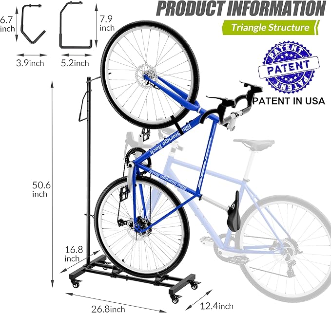 Vertical Bike Parking Stand - Adjustable Height for 29" Wheels, Space-Saving & Freestanding Bike Rack for MTB/Road Bikes,No-Drill Installation Indoor Bike Storage for Apartments & Garages