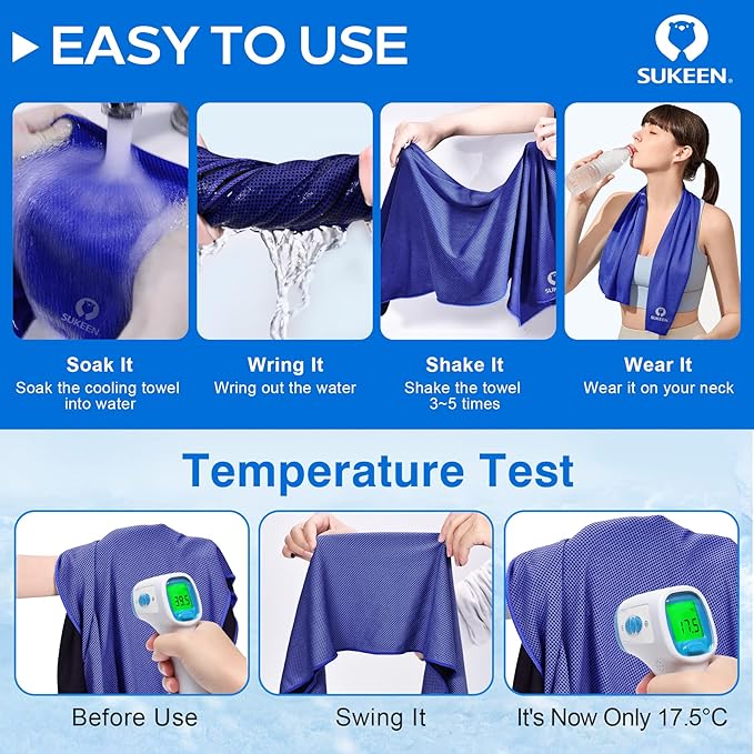 Sukeen Cooling Towel (40"x12"),Ice Towel,Soft Breathable Chilly Towel,Microfiber Towel for Yoga,Sport,Running,Gym,Workout,Camping,Fitness,Workout & More Activities