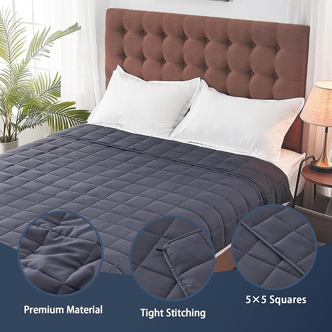 yescool Weighted Blanket for Adults (20 lbs, 88” x 104”, Grey) Cooling Heavy Blanket for Sleeping Perfect for 190-210 lbs, Queen Size Breathable Blanket with Premium Glass Bead, Machine Washable