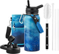 32oz Insulated Water Bottle, Triple Wall Vacuum Stainless Steel Water Bottles - Keeps Cold 48H, Reusable 1/4 Gallon water flask Jug for Gym, Sports, Camping, Hiking,Travel, Starlight Blue
