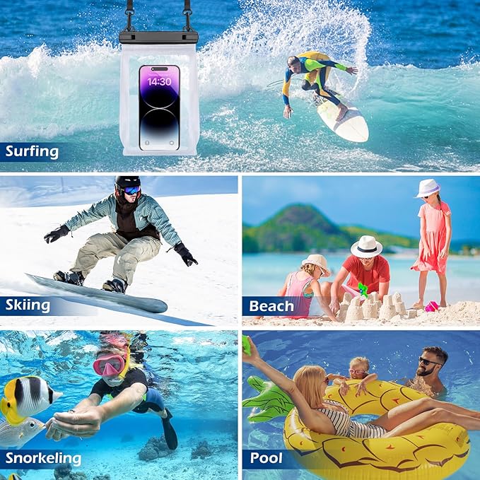 Large Waterproof Phone Pouch Floating, [Double Seals] IPX8 Waterproof Pouch for Beach Vacation Concert, Cell Phone Dry Bag for iPhone Samsung Google All Device Blue