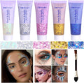 Body Glitter Face Glitter Gel: Singer Concerts Disco Festival Rave Accessories Face Glitter Makeup 150ml Chunky Sequins Mermaid Face Body Hair Glitter Gel (White&Silver&Pink&Gold&Blue)