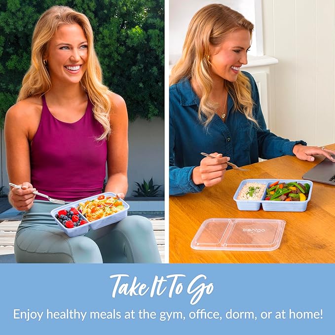 Bentgo 20-Piece Lightweight, Durable, Reusable BPA-Free 2-Compartment Containers - Microwave, Freezer, Dishwasher Safe - Periwinkle