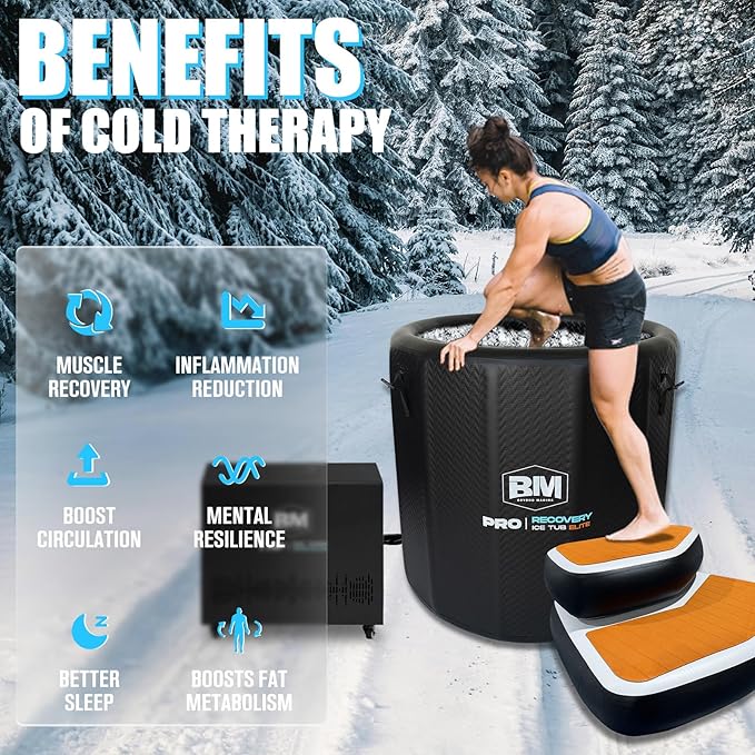 Inflatable Cold Plunge Tub with Step, 1 HP Water Chiller for Ice Bath Tub, Hot & Cold Mode Machine with Ozone, Smart WiFi, Dual Filters, Fast Cooling, 115 Gallon, 39" L x 39" W x 35.4" H
