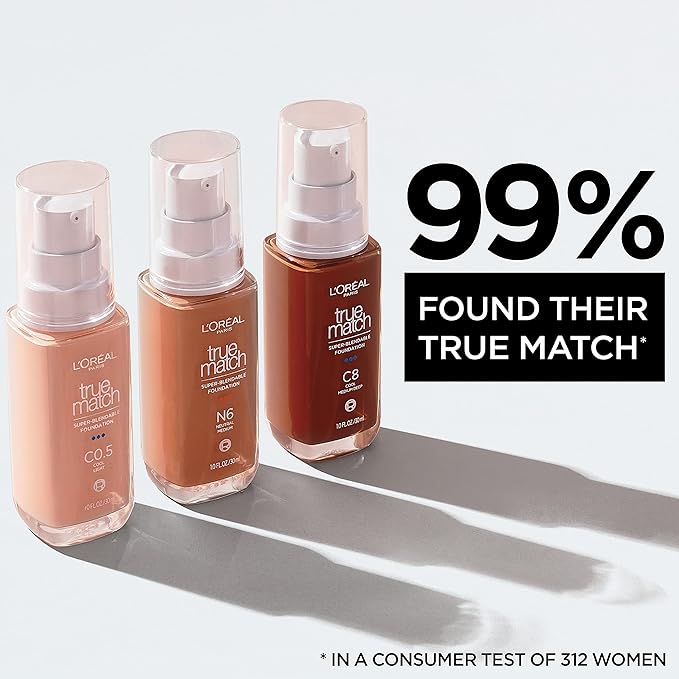 L'Oreal Paris True Match Super-Blendable Foundation, Medium Coverage Liquid Foundation Makeup, W5, Medium, 1 Fl Oz