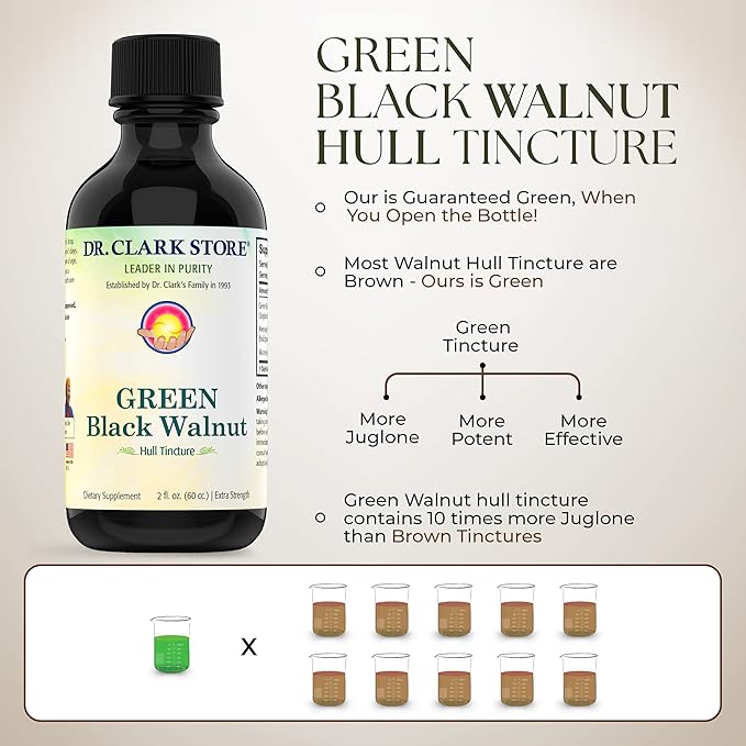 Dr. Clark Store Intestine Support & Cleanse Kit - with Original Green Tincture from Black Walnut Hulls, Wormwood, and Cloves-Helps Maintain Optimum Intestinal Function - Vegetarian Capsules