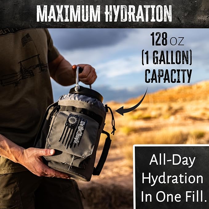 Iron Infidel Battle Bottle - One Gallon Insulated Water Bottle with Dual Carry Handles - 128 oz Tactical Stainless Steel Water Jug & Rugged Extra Large Sleeve With Storage (Betsy 128 Ounces)