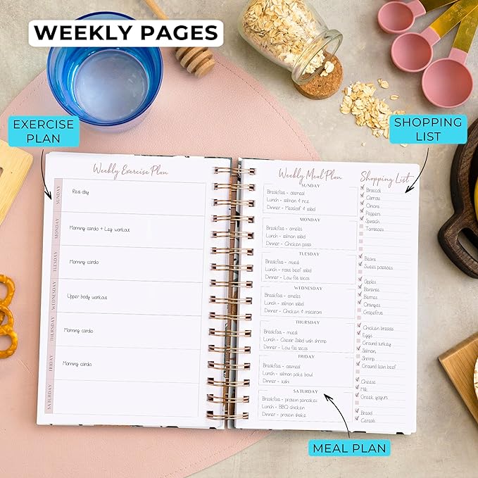 PLANBERRY Food Journal Premium – Nutrition Planner – Diet & Calorie Tracker – Meal & Exercise Diary – Weight Loss Journal (Pineapple)
