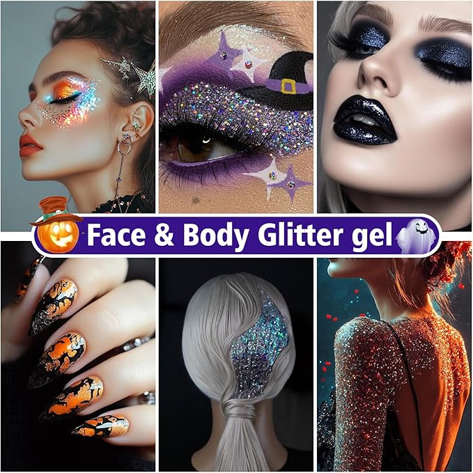 Dmsky 14 Colors Body Glitter,Face Glitter Makeup for Kids Women,Sparkly Chunky Hair Glitter for Eye Lip Hair Nails,Mardi Gras Glitter Makeup Face Paint,Singer Concerts Disco Rave Festival Accessories
