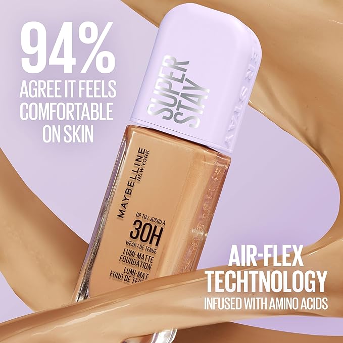 Maybelline Super Stay Lumi-Matte Foundation, Lightweight and Buildable Full Coverage Foundation Makeup For Up To 30HR Wear, 405, 1 Count