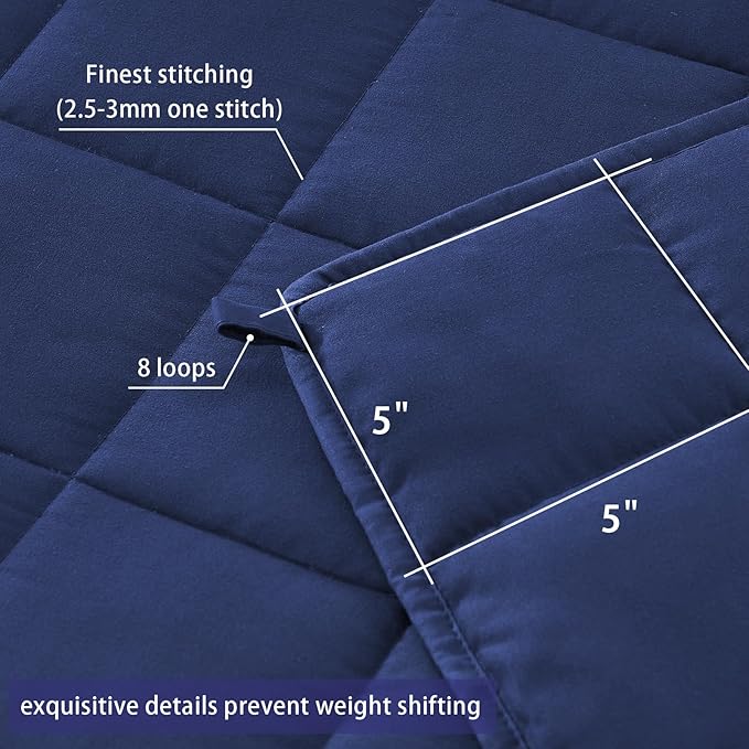 yescool Weighted Blanket for Adults (12 lbs, 60" x 80", Blue) Cooling Heavy Blanket for Sleeping Perfect for 110-130 lbs, Queen Size Breathable Blanket with Premium Glass Bead, Machine Washable