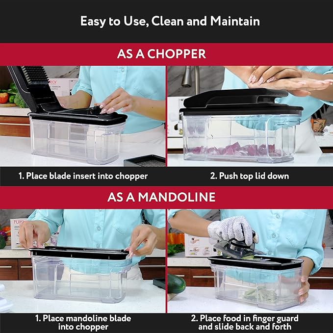 Fullstar All-in-1 Vegetable Chopper and Mandoline Slicer for Kitchen - Cheese Grater, French Fry Cutter, Cheese Slicer - Bonus Handheld Spiralizer Included (6 in 1, Black)