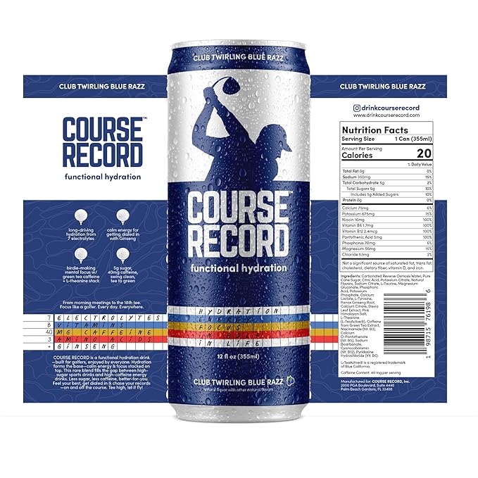 Functional Hydration Drink for Golfers – COURSE RECORD Variety Pack – Electrolytes, Calm Energy & Focus – Healthy Sports Drink – 12-Pack (12oz Cans) – Low Sugar, Low Caffeine