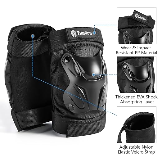 Skating Protective Gear Adult Knee and Elbow Pads Wrist Guards for Roller Skating Skateboarding, Skate Pads Adult Knee Pads for Men Women Black