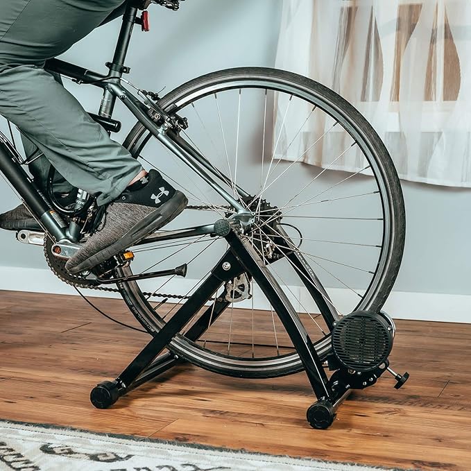 Alpcour Bike Trainer Stand for Indoor Riding – Portable Foldable Magnetic Stainless Steel Indoor Trainer, Noise Reduction, 6 Resistance Settings & Bag – Stationary Exercise for Road & Mountain Bikes