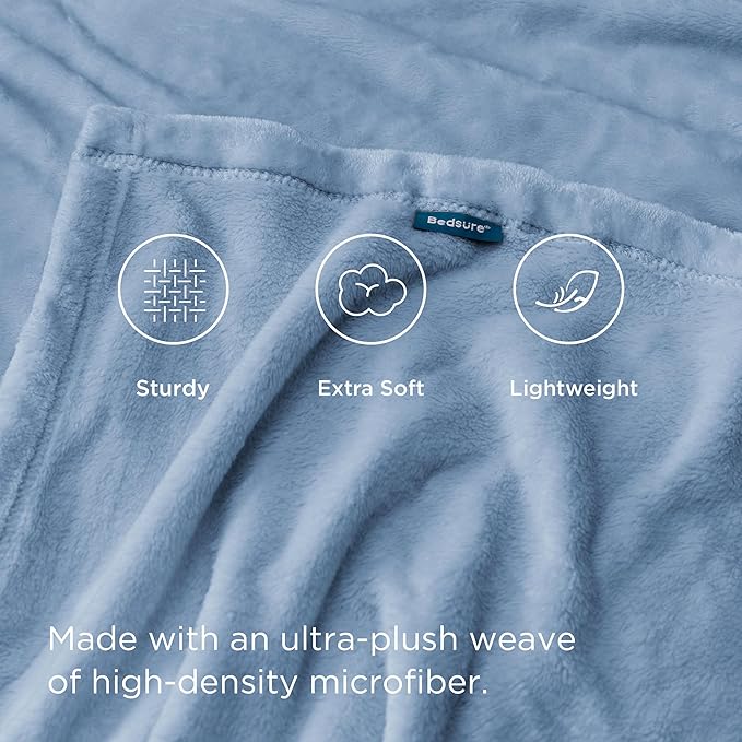 Bedsure Fleece Blankets Twin Size Light Blue - 300GSM Lightweight Plush Fuzzy Cozy Soft Blanket for Bed, Sofa, Couch, Travel, Camping, 60x80 inches