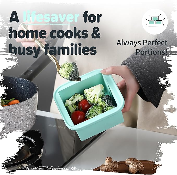 2-Cup Silicone Freezer Trays with Lids – Perfect for Meal Prep, Portion Control, and Easy Freezing-Meal Prep Container Molds for Soup,Leftovers (Bondi Mint, 4 Pack)