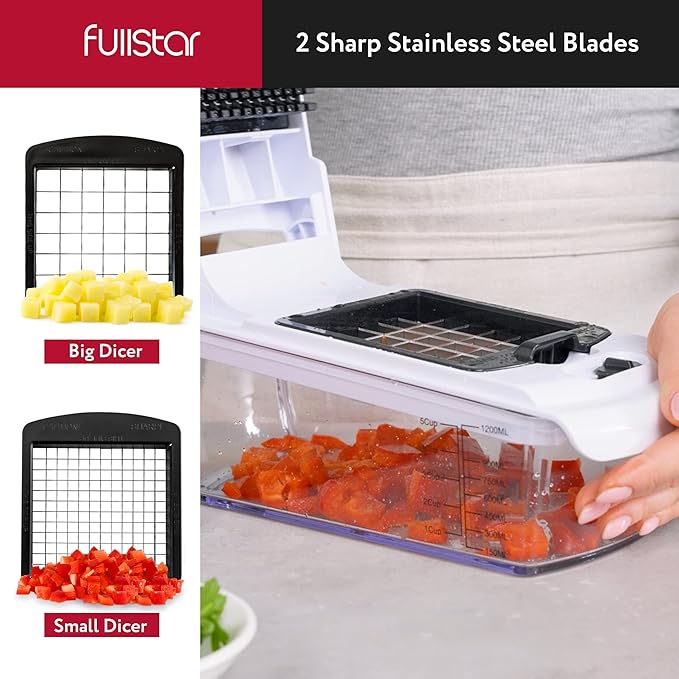 Fullstar The Original Pro Chopper - Vegetable Chopper and Spiralizer, Food Chopper with Container, Fruit Slicer, Kitchen Gadgets & Accessories, Home Essentials (8 in 1, White)