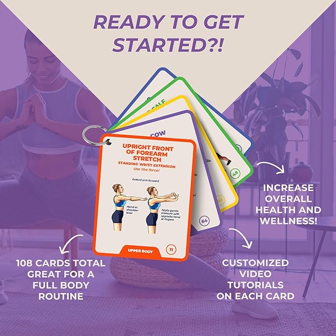 100 Stretching Exercise Flash Cards – Physical Therapy Stretches for Common Conditions (Plantar Fasciitis, Achilles Tendonitis, Sciatica, Back & Hip Pain) – Yoga, Pilates & Everyday Mobility