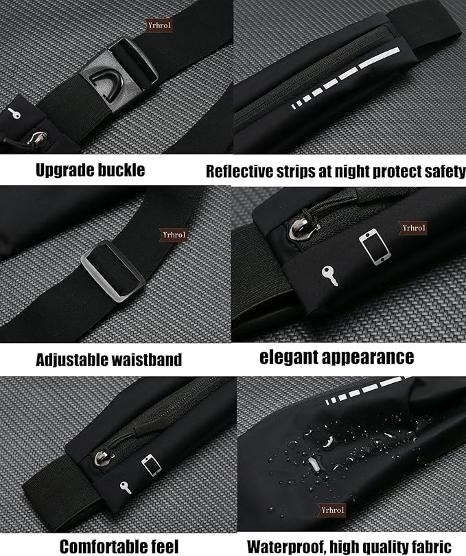2 Pack Running Belt Slim Pack for Women Men, Phone Holder Runners Pouch Waist Belt for Workout Jogging, Money Belt Running Gift Gear Accessories, Black, One Size, Fashion (Black)