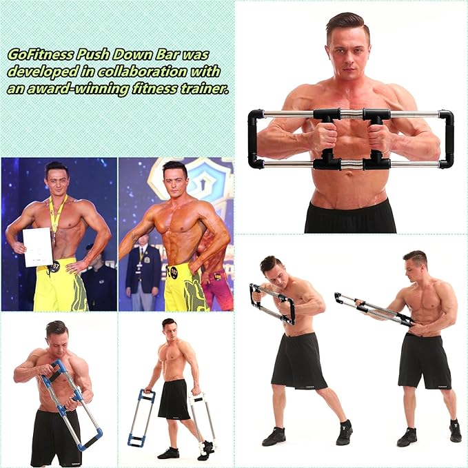 Push Down Bar Machine - Chest Expander at Home Workout Equipment, Arm Exerciser - Portable Spring Resistance Exercise Gym Kit for Home, Travel or Outdoors