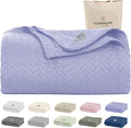 Cloud Scape Linen 100% Cotton Blanket King Size for Bed – Lightweight Summer Blanket, Herringbone Weave,fits California King Size Bed, 92x108,Lavender Blue