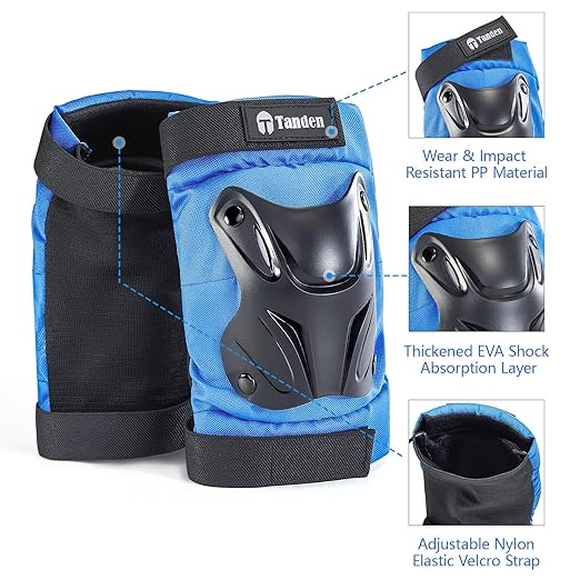 Skating Protective Gear Elbow and Knee Pads Adult, Knee Pads for Men Women Elbow Pads Wrist Guards for Roller Skating Cycling Skateboarding Blue