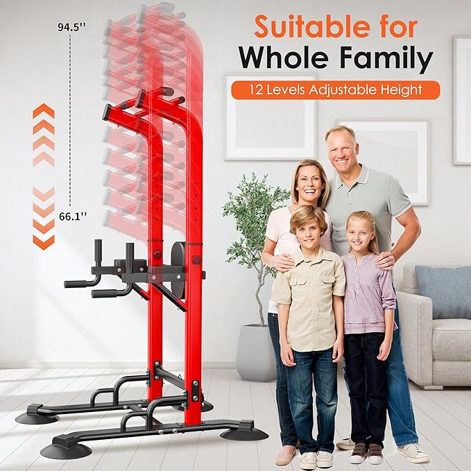 soges Power Tower Pull Up Bar Station, Dip Station for Home Gym, Height Adjustable Heavy Duty Strength Home Training Fitness Workout Equipment