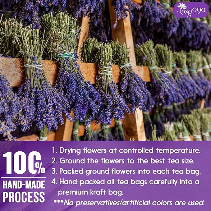 TOG999, Premium 30 Lavender Flower Tea Bags, 100% Natural & Pure from Lavender Flowers. Loose Flower Lavender Herbal Tea. Lavender Flower Tea. No Sugar, No Caffeine, No Gluten, Vegan.