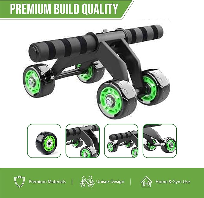 4-Wheel Ab Roller with Knee Pad – Abdominal Exercise Wheel for Core Strength Training, Stable Ab Workout Equipment for Men & Women, Non-Slip Handles, Smooth Bearings, Portable Home Gym Fitness Tool