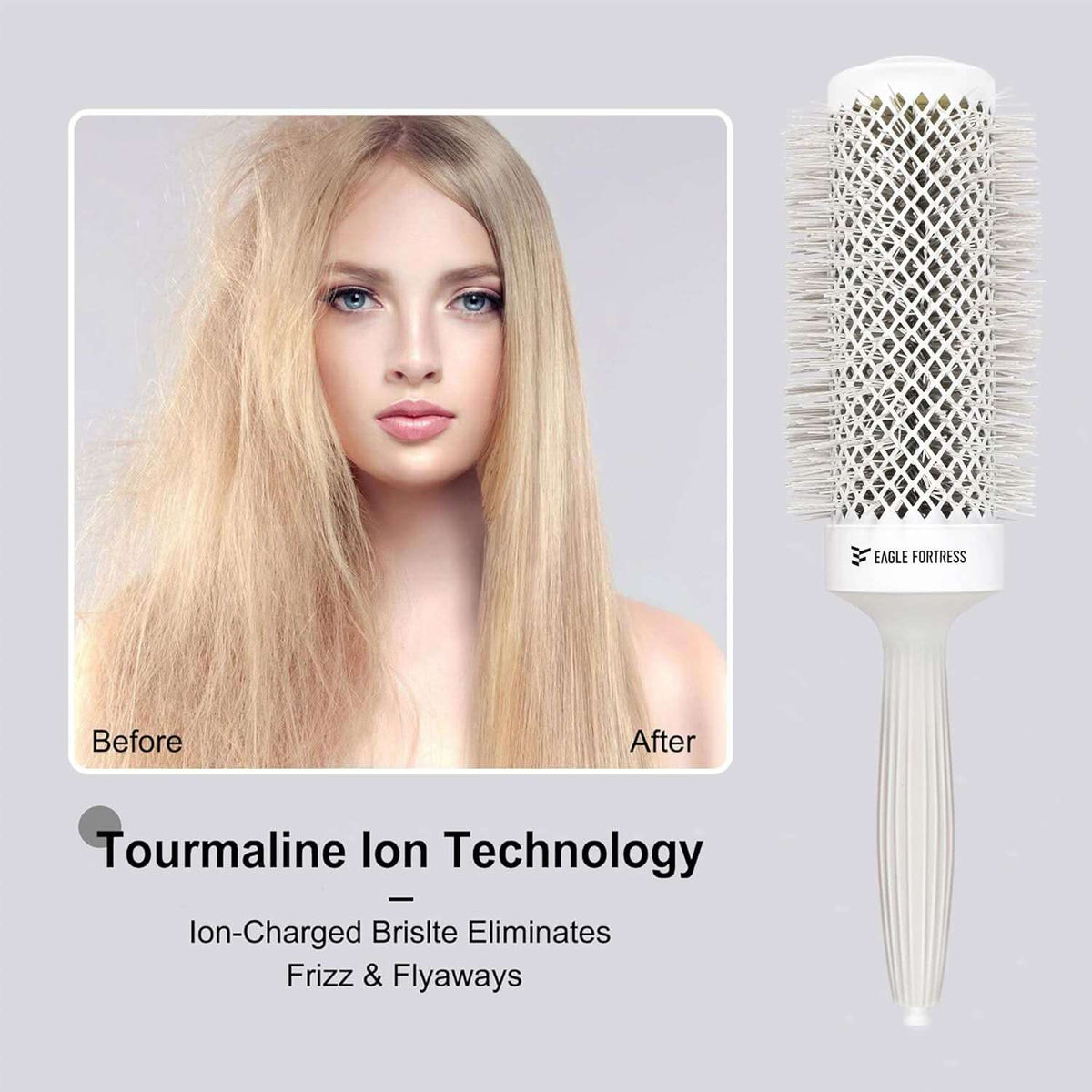 Eagle Fortress XL Ceramic + Ionic Round Hair Brush 2 inch - Grey