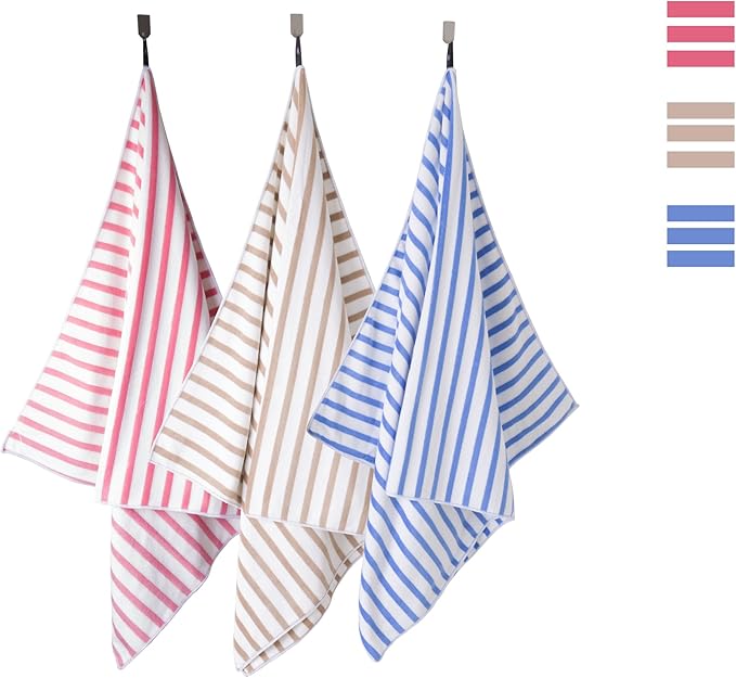 JML Microfiber Beach Towels, Large Bath Towel Set (6 Pack, 27" x 55") - Cabana Stripe - Quick Dry Microfiber Towels for Pool, Bath, Sport, Yoga, Camping, Swimming, Blue