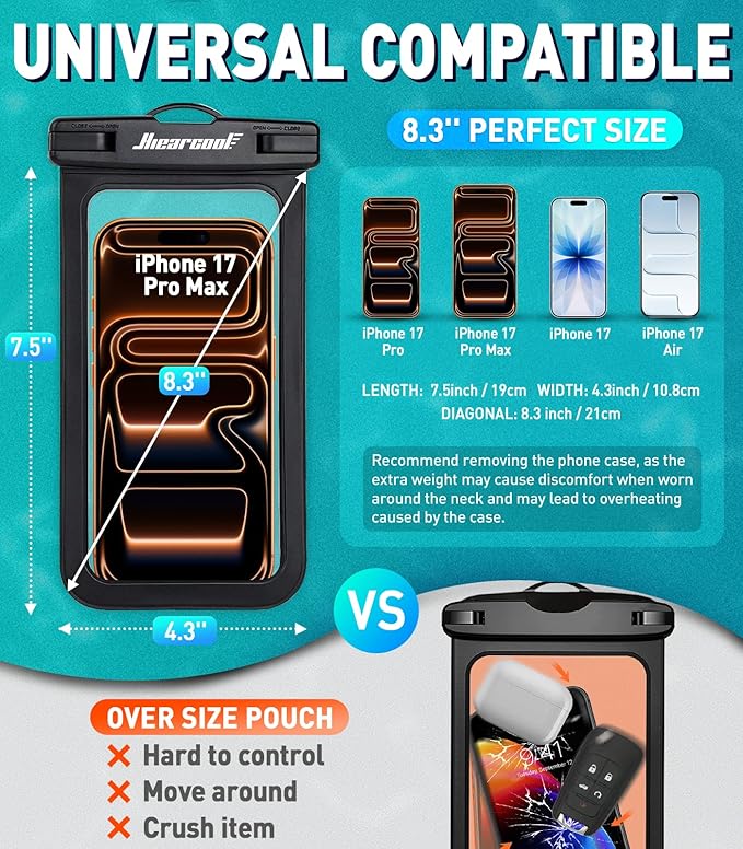 Hiearcool Waterproof Phone Pouch, Waterproof Phone Case, Waterproof Cellphone Pouch Under Water Beach Accessories for iPhone -Black&Orange -2Pack