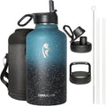 Coolflask 64 oz Water Bottle Insulated with Straw&3 Lids, Half Gallon Water Jug Galaxy Large Metal Stainless Steel Vacuum Flask for Gym, Sports and Travel, Keep Cold 48H Hot 24H,Turquoise